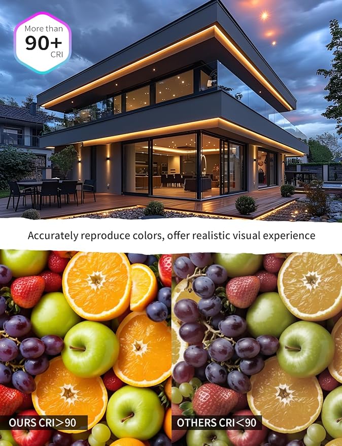 100FT COB LED Strip Lights Outdoor Waterproof, 30M Flexible 24V, Remote & App Control, Dimmable,3000K Warm White Led Tap Lighting For Garden Patio, Kitchen, Under Cabinet, Living Room Decor (2 Rolls)