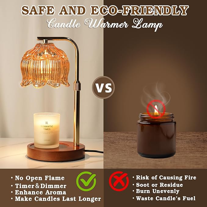 Candle Warmer Lamp for Yankee Candles, Height Adjustable Candle Heater Lamps with Timer, Christmas Birthday Gifts for Women Mom, House Warming New Home Room Decor, with 2 Bulbs
