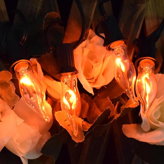 Halloween Flickering Light Bulbs 12 Pack, C18 Flickering Flame Light Bulbs E12 Candle Base for Halloween Candelabra Window Candle Lamp Halloween Replacement Bulbs