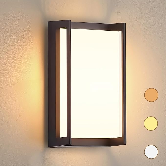 Modern Outdoor Light Fixtures, IP65 Waterproof Front Porch Light fixtures, 3-Color Temperature Wall Sconce, 18W Outdoor Wall Lights for House Front Door Garage Walkway Backyard Garden