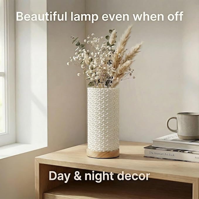 3D Printed Mini Lamp, Small Bedside Lamp with 3-Color Dimmable LED, Small Nightstand Lamp for Tight Spaces, Beautiful Lamp with Wooden Base - Bubble