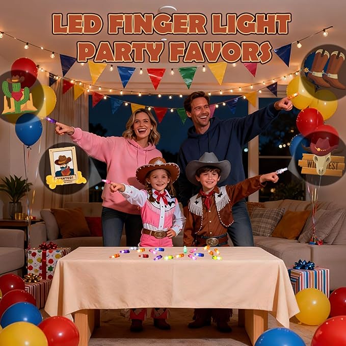 36 Pack Cowboy Party Favors LED Finger Lights for Kids Birthday, Glow in The Dark Western Theme Party Supplies, Cowboy Goodie Bag Stuffers, Classroom Rewards Carnival Prizes