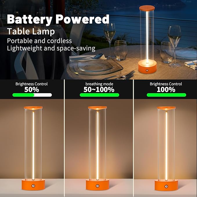 Mini Minimalist Tabe Lamp with Breathing Effect, Cordless LED Desk Lamp Rechargeable Modern Night Lights Portable for Gaming, Home Office, Bedroom, Living Room, Kitchen, Bar, Restaurant (orange)