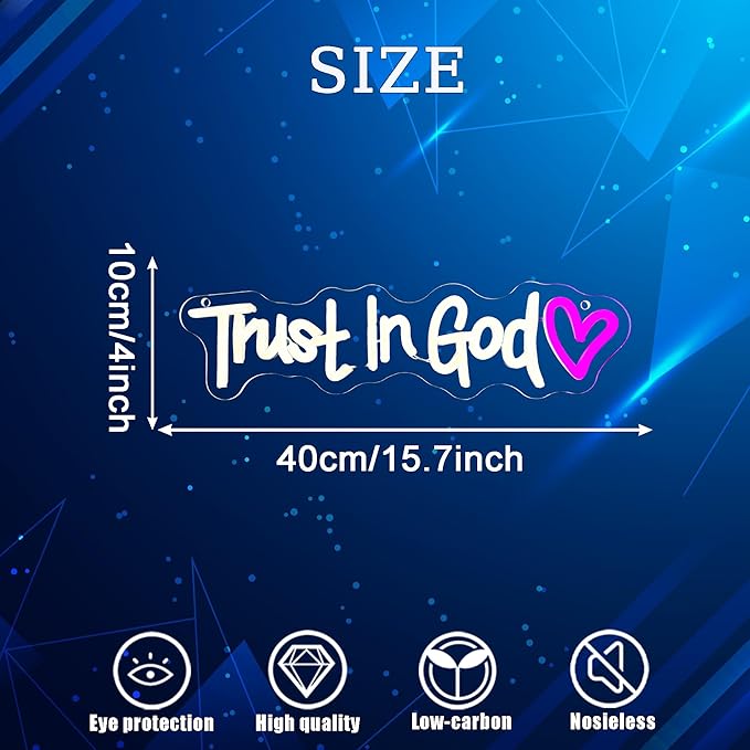 Symone Trust In God Neon Sign, USB Powered Dimmable Spiritual Decor Faith Hope Love Sign LED Neon Light, for Faith Religious Church Prayer Room Living Room Room(15.7 * 3.9 In)