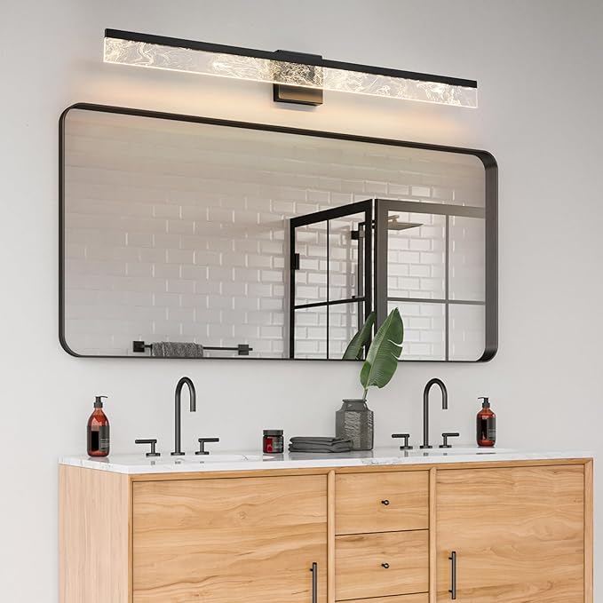 Bathroom Light Fixtures Over Mirror, 39 Inch Bathroom Vanity Light Black LED Vanity Light Bar, 28W Dimmable Modern Bath Vanity Lighting Fixtures Wall Mount 3000K