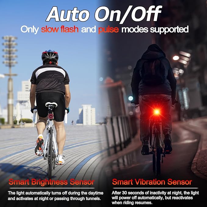 Cruxer Ultra Bright Bike Tail Light 200 Lumen Compact Bicycle Rear Light, USB-C Rechargeable, Smart Brake Sensing up to 300 Lumen, 8 Light Intensity Levels, 4 Lighting Modes, IP66 Waterproof