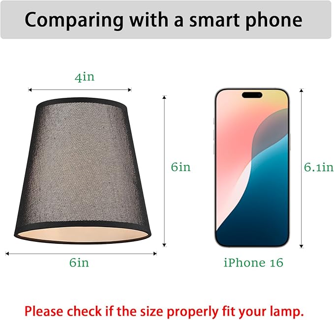 5 Pack Black Chandelier Shades, 4" Top x 6" Bottom x 6" High Barrel Lamp Shade, 4.0x6.0x6.0 Inch Linen Fabric, Perfect Fit for 5-Light Pendant Light Wall Sconce, Clip On Bulb E12 Socket(Large Size)
