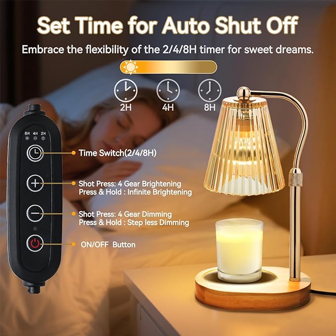 MISERWE Candle Warmer Lamp with 2Bulbs, Adjustable Height Dimmable Wax Warmer with Timer, Wax Melt Warmer with 4 Brightnes, Candle Warmer Light for Mothers Day/Birthday Gifts