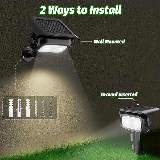 Nreonrick Solar Spot Lights Outdoor Waterproof, 360° Adjustable Landscape Lighting with 2Lighting Mode, Auto On/Off Solar Lights Outdoor for Wall Pathway Garden Decorations (Cool White, 4 Pack)