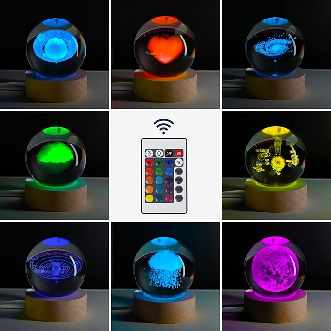 3D Galaxy Crystal Ball Night Light for Gifts with Colorful LED Light Base, Color Changing Light with Remote as a Birthday Gift for Teens Boys and Girls, Heart-Shape Cloud Model