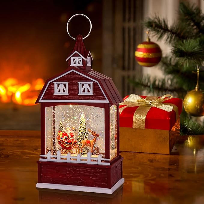 Eldnacele Musical Snow Globe Lantern with Timer, Lighted USB/Battery Operated Swirling Singing Water Glittering Snow Globes Lantern for Adults and Kids Christmas Decoration- Santa