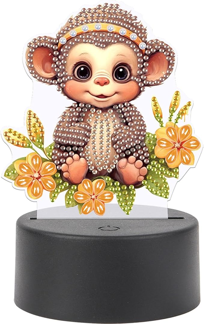 Monkey Diamond Art Painting Night Light,Diamond Art Painting Kits Desktop Touch Lamp Ornaments for Tabletop Decor Diamond Art Accessories for Adult Beginner Bedrooms Living Room