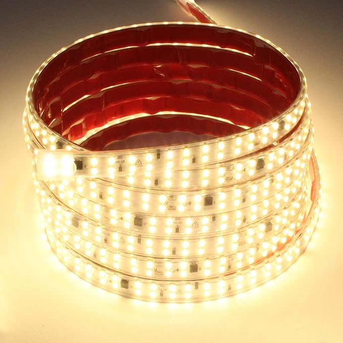 AC 110V LED Rope Lights Outdoor Waterproof IP65 9.84ft Cuttable LED Strip Lights 240LEDs/m 3000K Warm White LED Light SMD 2835 with Adhesive Tape Lights for Bedroom Outdoor Indoor Decor