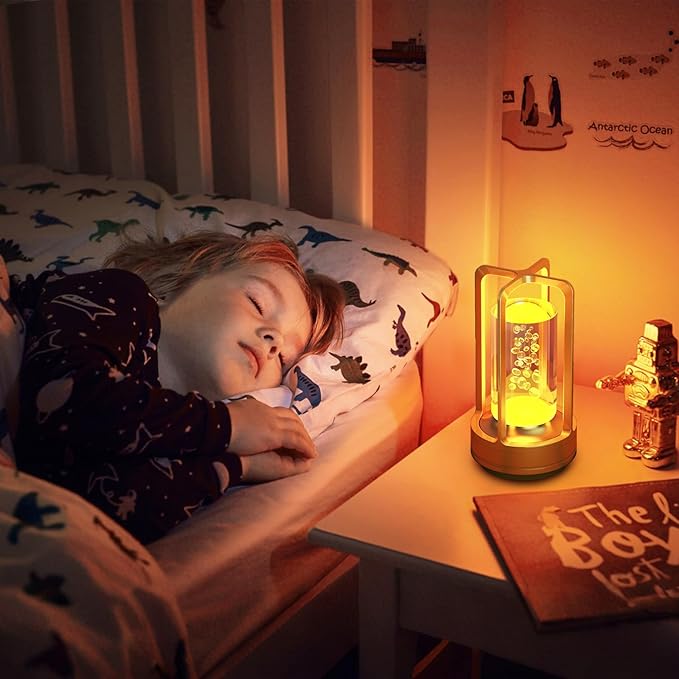 Portable Table Lamp for Outdoor Indoor: Cordless Rechargeable Desk Lamp with 3 Color Stepless Dimmable - Metal Battery Operated Lantern Light for Bedroom/Bar/Coffee Shop/Camping (Gold (Bubble))