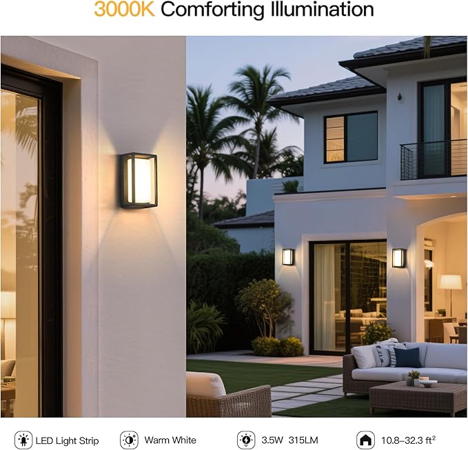 Outdoor Wall Lights Waterproof, 9.8" Outdoor Sconce Lights for House, 3000K LED Modern Exterior Lighting Fixtures, Hardwired Front Porch Light Fixtures for Outside Garage Patio Fence Front Door