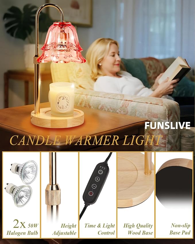 Pink Candle Warmer Lamp with Timer Dimmable, Birthday Gifts for Women Mom, Flower Candle Lamp with 2 Bulbs for Jar Candles, Lamp Candle Warmer, House Warming Gift for Bedroom