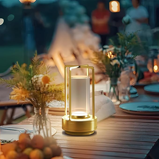 Cordless Portable Table Lamp-Rechargeable LED Lighting. Featuring 3 Adjustable Color Temperatures & Stepless Dimming Function, Battery-Operated Desk Lamp Adapts to Indoor/Outdoor Settings(Gold)