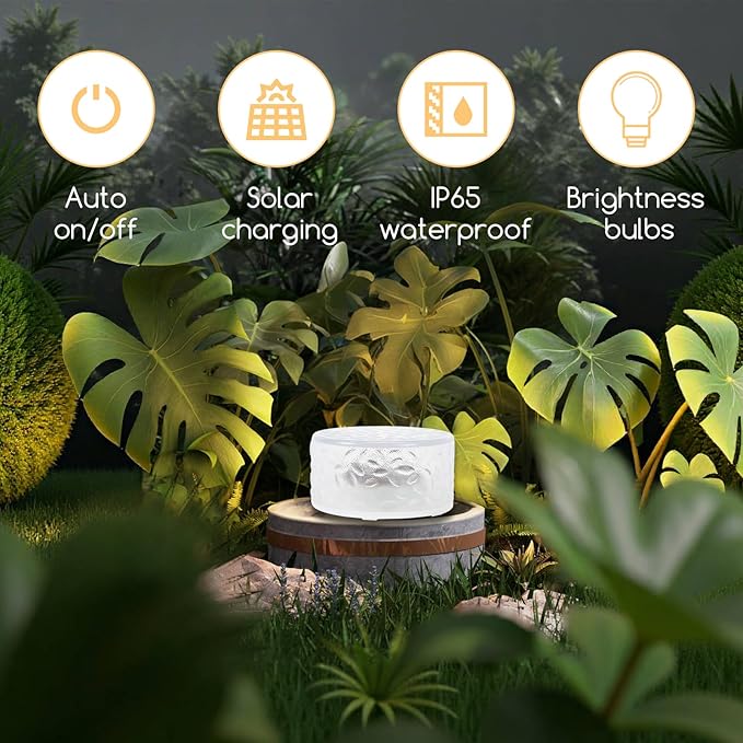 Wokyo 4 Packs Solar Ice Cube LED Light, Solar Wireless Paver Lights, 4x2.2 inch Rock Lights with 6 LED for Patio, Yard, Walkway, Pathway Decor (Circle-Cold White)