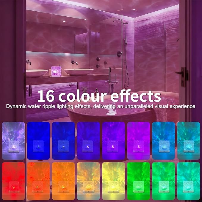 Ocean Wave Projector Light,16 Colors Water Ripple Romantic Ambient Lighting Northern Lights Projector with Remote for Bed Room Decor Meditation Relaxation Night Lights