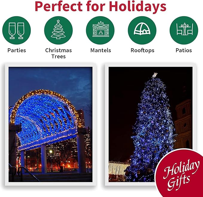 LAMPHOME 33ft Christmas Decorative Mini Lights, 100 LED Green Wire Fairy Starry String Lights Plug in, 11 Lighting Modes, for Indoor Outdoor Xmas Tree Wedding Party Decoration (Blue)