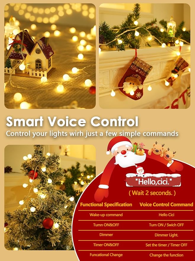 LORRYTE 2026 New Connectable 43FT Smart Voice Controlled Globe String Lights Indoor Outdoor | 100LED Warm White Fairy Lights with Remote & Timer | 12 Modes Waterproof Room Classroom Decorations