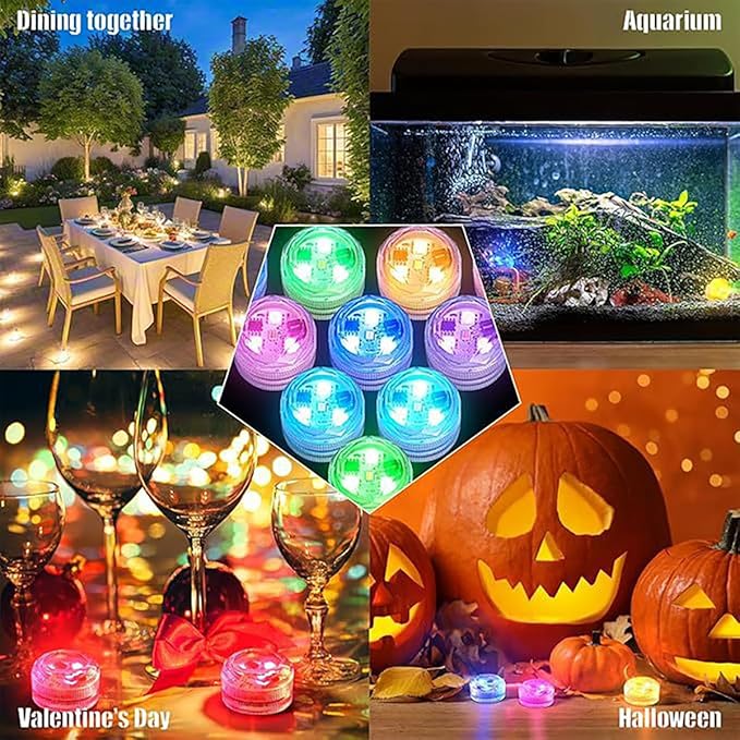Mini Submersible LED Lights with Remote, Small Underwater Tea Lights Waterproof, Flameless Candles Battery Operated,1.2" RGB Multicolor Tealights for Vase Pool Pond Camping Christmas Party Decor