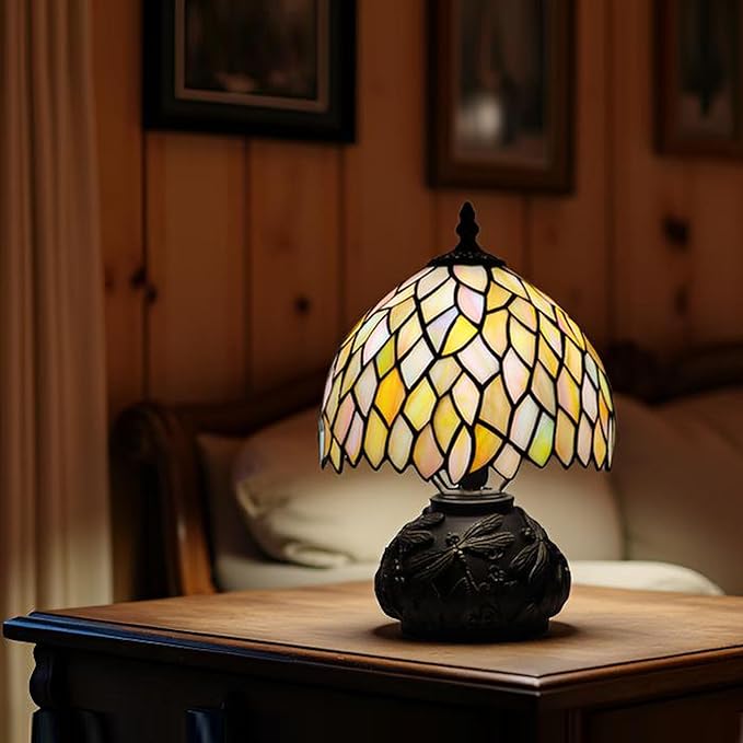 Small Tiffany Mushroom Table Lamp,Mini Memory Sympathy Antique lamp 8X11 Inch (Seven Color Wisteria)
