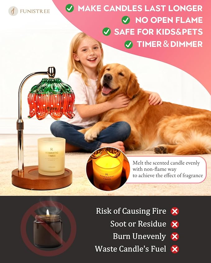 Strawberry Candle Warmer Lamp with Timer & Dimmable Brightness, House Warming Gift New Home, Candle Warming Gift for Anniversary, Birthday Gifts for Women Mom,Flameless Wax Melt Warmer for Jar Candles