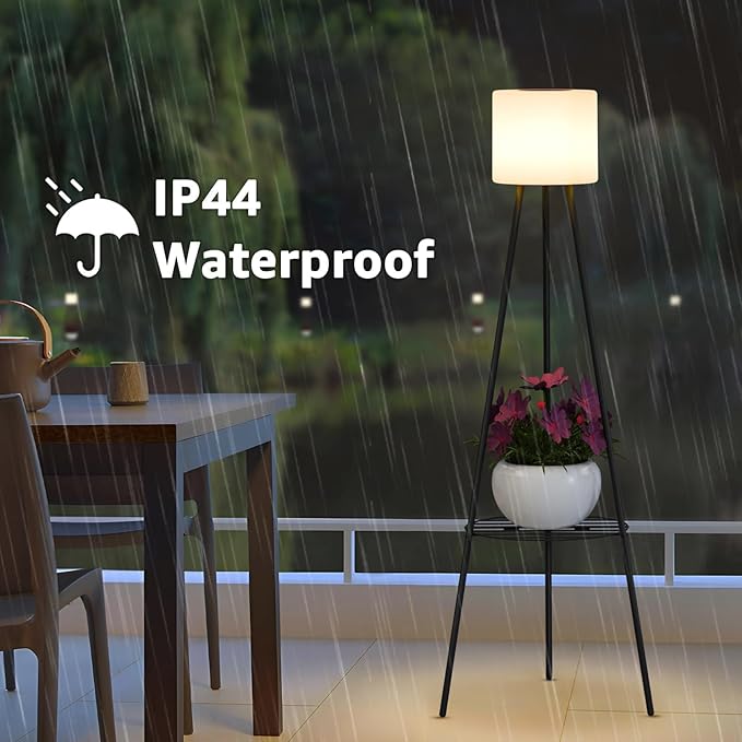 FUYO 2 Pack Solar Floor lamp Outdoor, 41.3'' Solar Powered Lights with 2 Plant Stand, Water-Resistant IP54 Outside Floor Lamps with 3 Lighting Modes for Patio Porch Yard Deck Decor