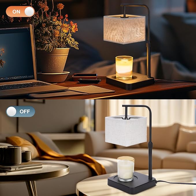 Candle Warmer Lamp with Timer & Dimmable, Height Adjustable Wax Warmer with Linen Shade & 2 Extra Bulbs, Flameless Candle Melter for Jar Candles, Gifts & Bedroom Decor