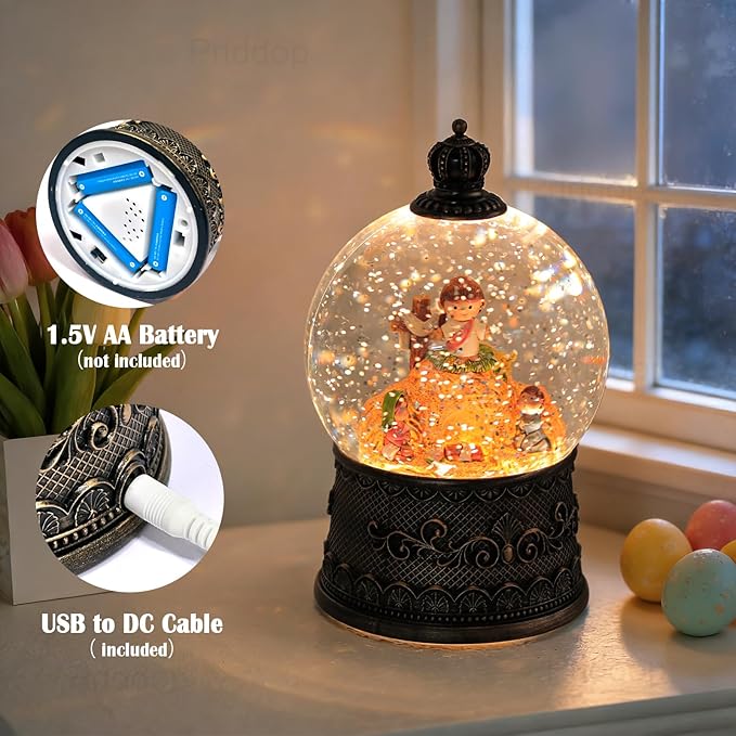 Empty Tomb Easter Scene and Cross Decoration Easter Snow Globe Easter Decorations for Home Music Christian Gifts with 6H Timer USB/Battery Powered 105mm Globe