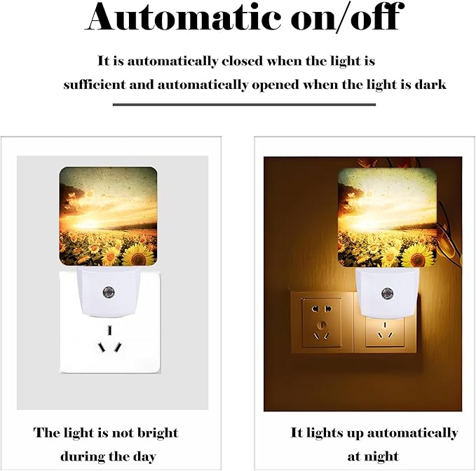Sunflower Field at Sunset Night Light,Plug Into Wall Decor for Stairway,Hallway,Kitchen,Dusk to Dawn Sensor Nightlights for Boys/Girls/Women/Men Room Gifts