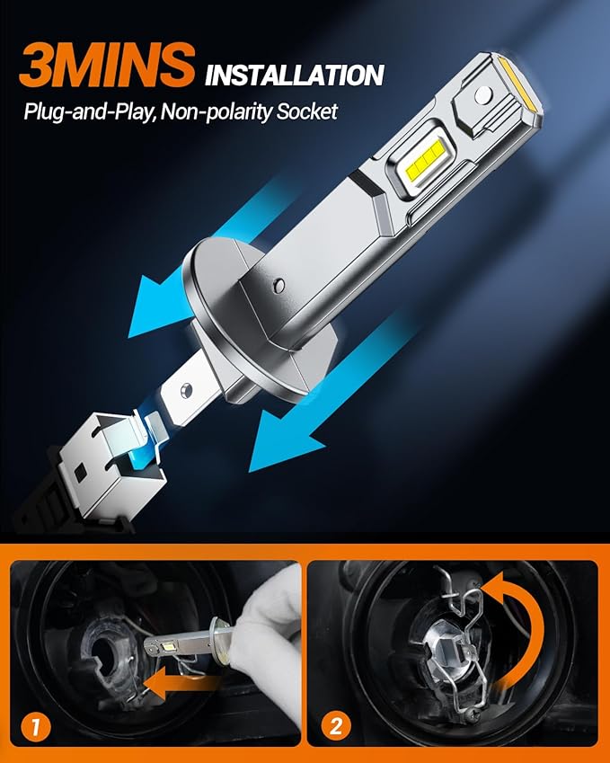 SEALIGHT S2S H1 H7Light Bulbs Combo, 80000LM Super Brighter, 6500K Pure White H1 H7 Fog Bulbs, 60K+ Hours Lifespan, 4-Pack for Powersports/ATV Lamps