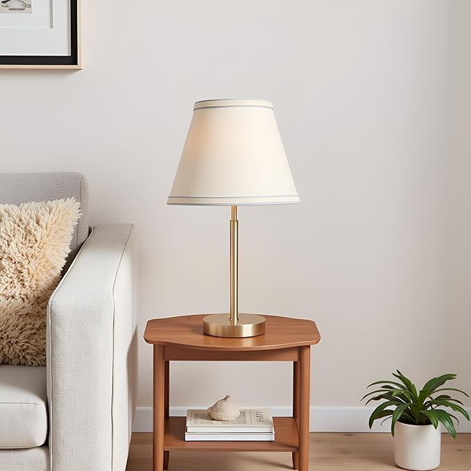 Aspen Creative 58909 Empire Uno Lamp Shade in Cream with Powder Blue, 5" Top x 9" Bottom x 7" Slant Height, Slip UNO 33mm