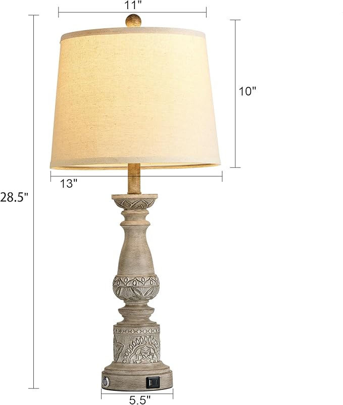 Table Lamps for Living Room Set of 2 Farmhouse Bedroom Lamps with USB C+A Charging Ports Touch Bedside Lamps for Nightstand,2 Bulbs Included
