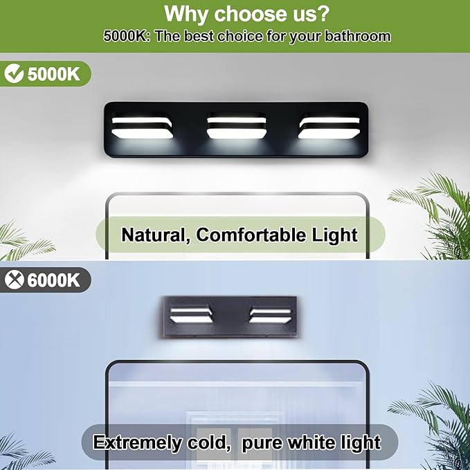 LED Modern Bathroom Vanity Light Fixtures (3-Light, 19-Inch), 360° Rotate Acrylic Matte Black Vanity Lights for Bathroom, Modern Wall Lighting Fixtures Over Mirror (Natural White Light 5000K 1300LM)