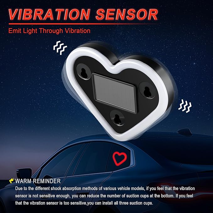 Car LED Interior Lights, Heart-Shaped Ambient Light for Windows, 5 Lighting Modes, Charging Through Type-c and Solar Energy, Car Decorations for Women Men, Pack of 1, (Red)