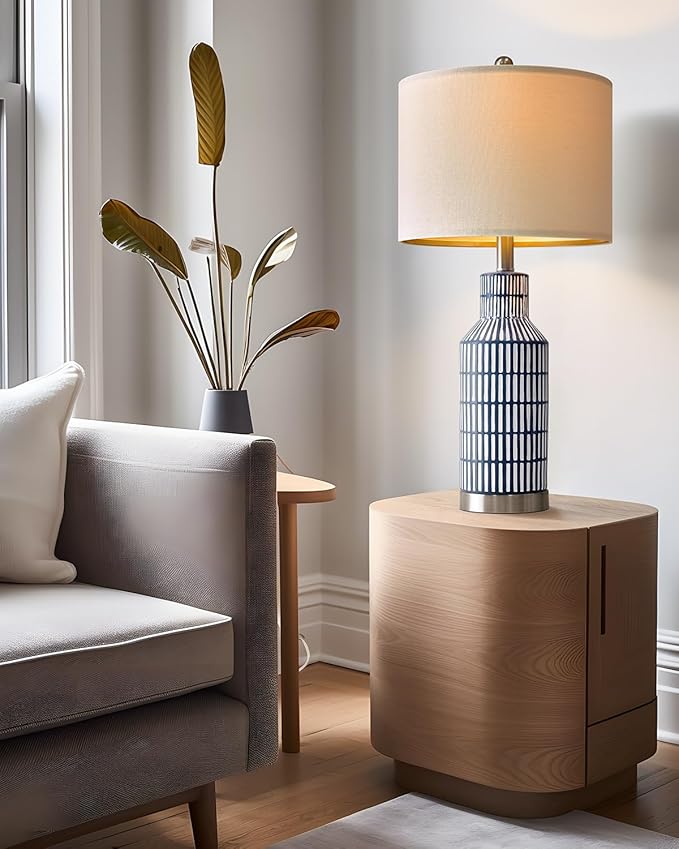 25" Modern Ceramic Lamps Single Table Lamp for Living Room Bedroom Farmhouse Nightstand Bedside Lamps