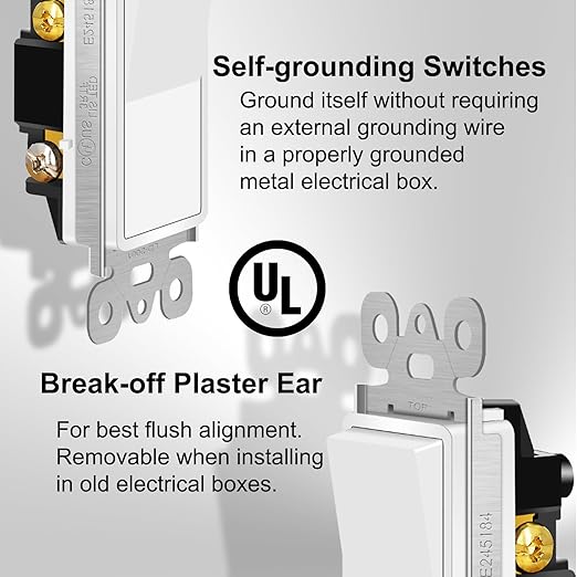 Greencycle 10 Pack Lights Switches Rocker,15 Amp Single Pole Lights Switches White,SP Paddle Light Switch,120V-277V AC,On/Off Wall Switch,Residential/Commercial Grade,Home & Office,UL Listed