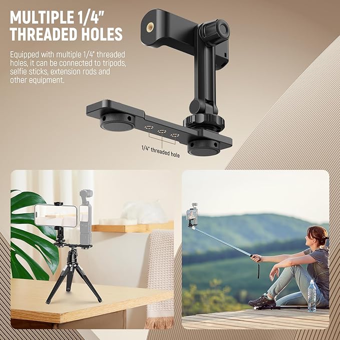 NEEWER AC021 Phone Holder Mount Compatible with DJI Osmo Pocket 3 + M21C Basics Pocket 3 Magnetic RGB Light, Holder with 1/4" Threads & Cold Shoe for Accessories Expansion