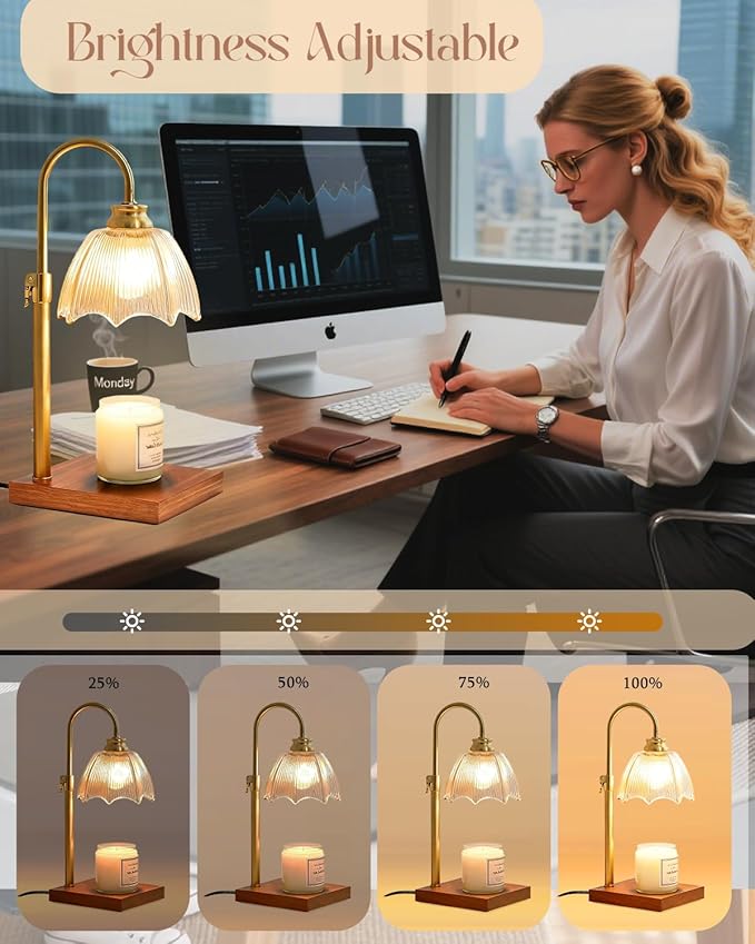 Adjustable Candle Warmer Lamp Dimmable with Timer Vintage Glass Design, Aesthetic Candle Warmer for Large Candles Gifts for Women, Mom,Friend Sister Home/Office Decor (Amber)