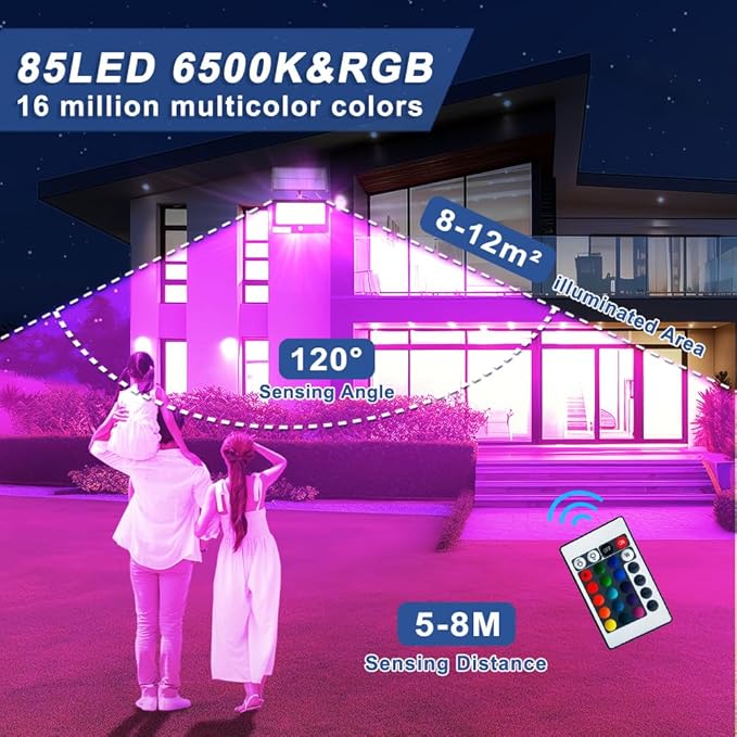 Solar Color Changing Flood Lights Outdoor, 16.4FT Cable 16 Million RGB Solar Powered Party Lights Waterproof with Remote Control for Outside BBQ Bars Stage Shed Courtyard Garden(Multicolor)
