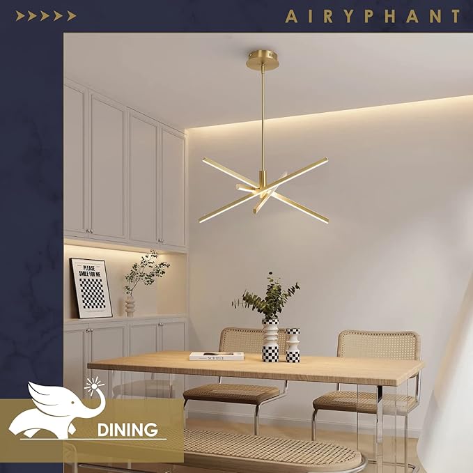 Gold Modern LED Chandelier, Dimmable 4 Lights Ceiling Pendant Lighting for Dining Room Living Room Kitchen Island Bedroom Foyer 3000K/4000K/5000K 3CCT Selective, 27.76in
