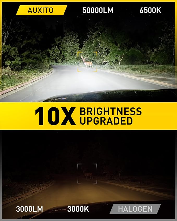 AUXITO 9007 Bulbs, 50000LM Ultra-Bright HB5 Light, Direct Insert 5 Mins Installation, 50000Hrs Long Lifespan, No Flicker, 99% Compatibility, Pack of 2