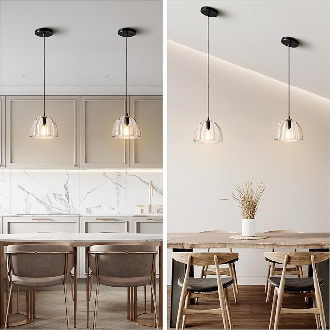 Black Crystal Hemisphere Pendant Light, Kitchen Pendant Lighting Over Island, Farmhouse Pendant Light for Indoor Kitchen Island Dining Room Living Room Bedroom Bathroom, E12 Bulb Included