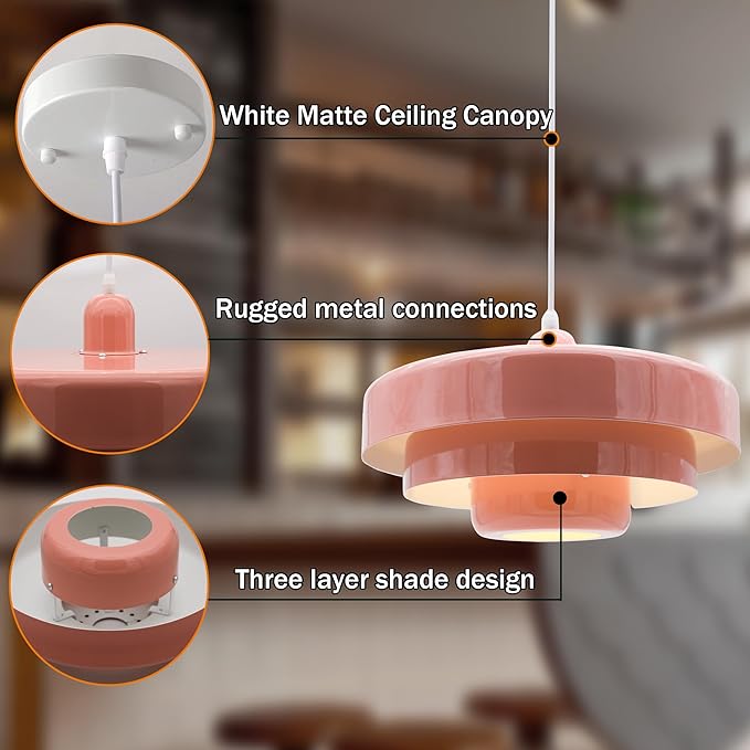 Pink Pendant Light Mid Century Pendant Lamp Nordic Pendant Lighting Fixture Hanging Ceiling Light 3-Layer Shade Design for Kitchen Island Dining Table Bedroom