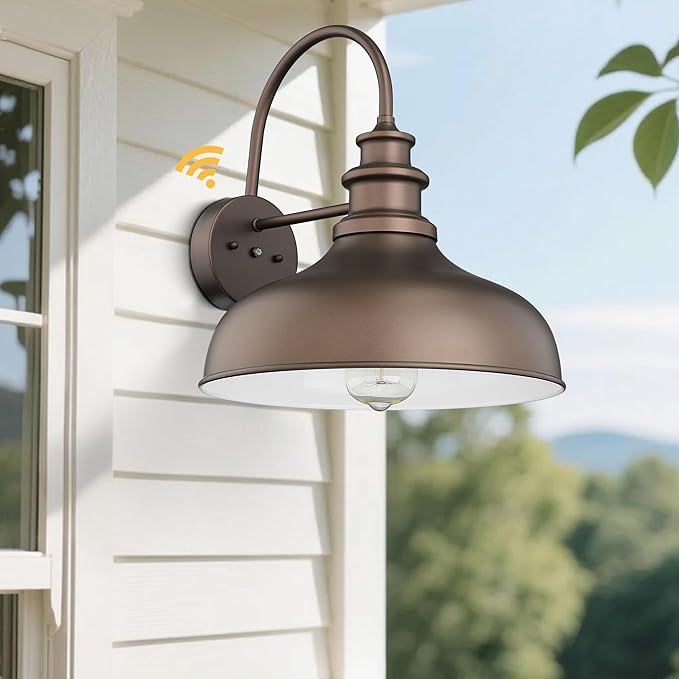 Bestshared 11.5”Dusk to Dawn Sensor Farmhouse Barn Light, Outdoor Wall Sconce, Outdoor Wall Lantern for Porch, Exterior Light Fixtures Porch Lights (Orb+White, 4 Pack)