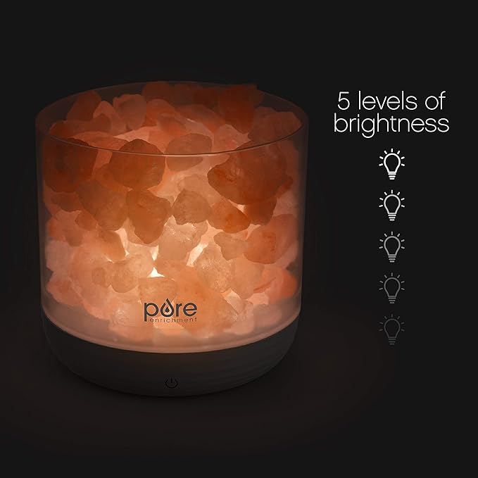 Pure Enrichment PureGlow USB Salt Lamp - Authentic Pink Himalayan Salt Rocks, Light Dimmer with 5 Levels, 2 Bulbs, and USB Power Cable
