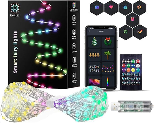 Smart Fairy String Lights 66Ft 200LEDs, Color Changing String Lights w/Remote & App Control, Multicolor Dynamic DIY RGB-IC Twinkle Light for Bedroom, Christmas, Party, Wedding Indoor Decor