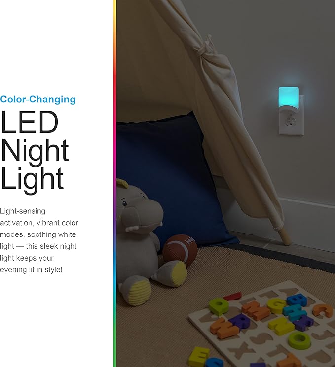 GE Color Changing LED Night Light for Kids, Dusk to Dawn Sensor, Home Decor Apartment Essentials, Wall Lights for Bedroom, Ambient Lighting, Nightlights Plug in, 50860, 4-Pack
